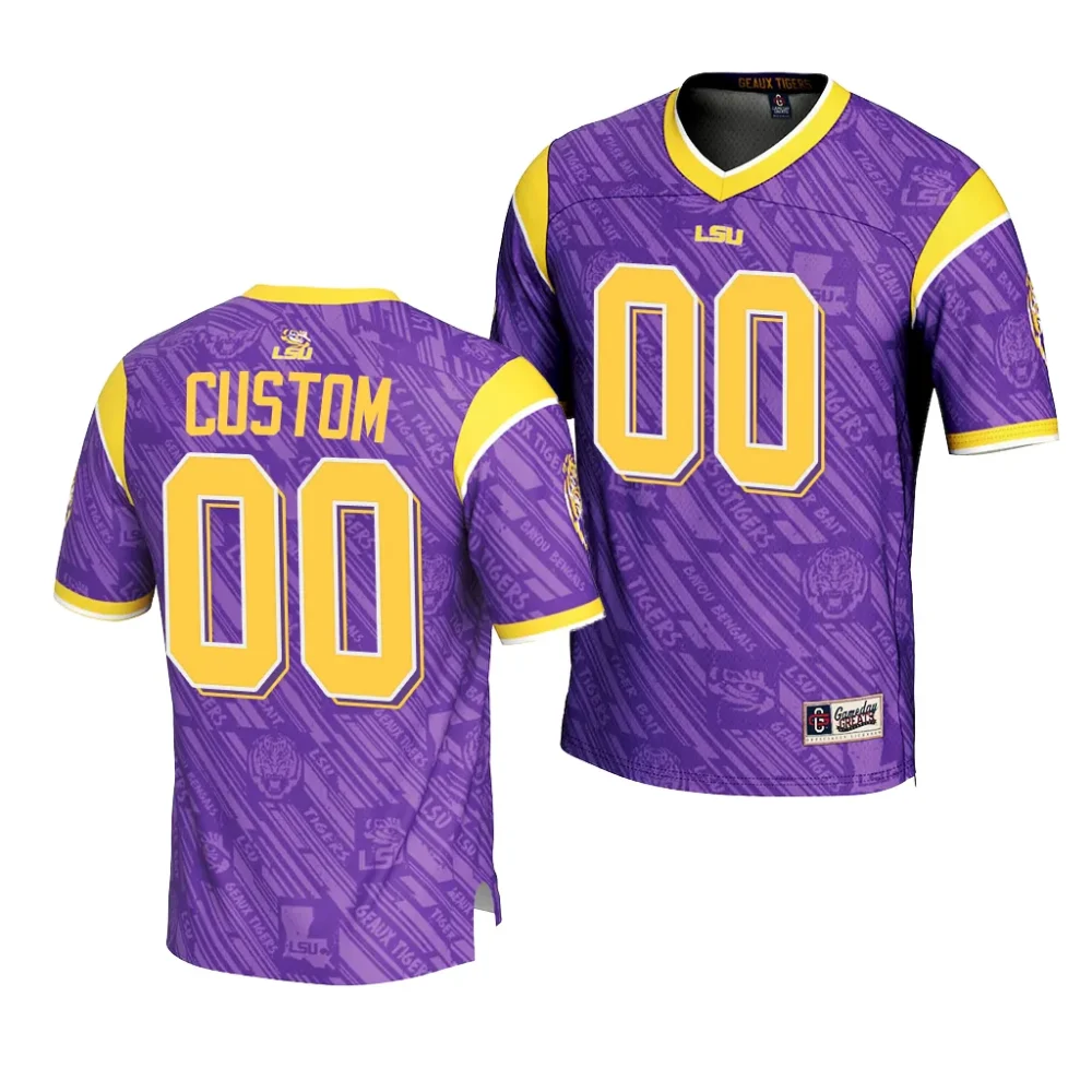 Men's LSU Tigers Custom #00 Purple Highlight Print Fashion NCAA Football Jersey